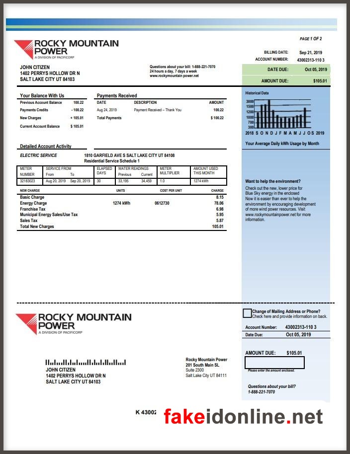 Utah Utility Bill PSD Template - Utah Proof of Address